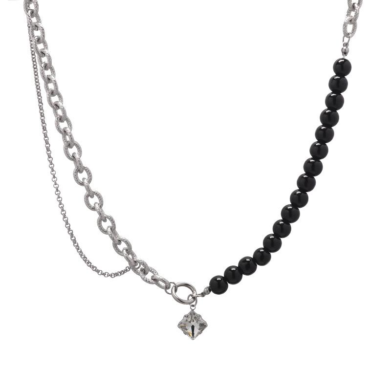 

Новое хрустальное квадратное черное бусины нить splicing ожерелье, европейский и американский холодный стиль, персонализированный хип-хоп тренд ювелирные изделия ожерелье модный