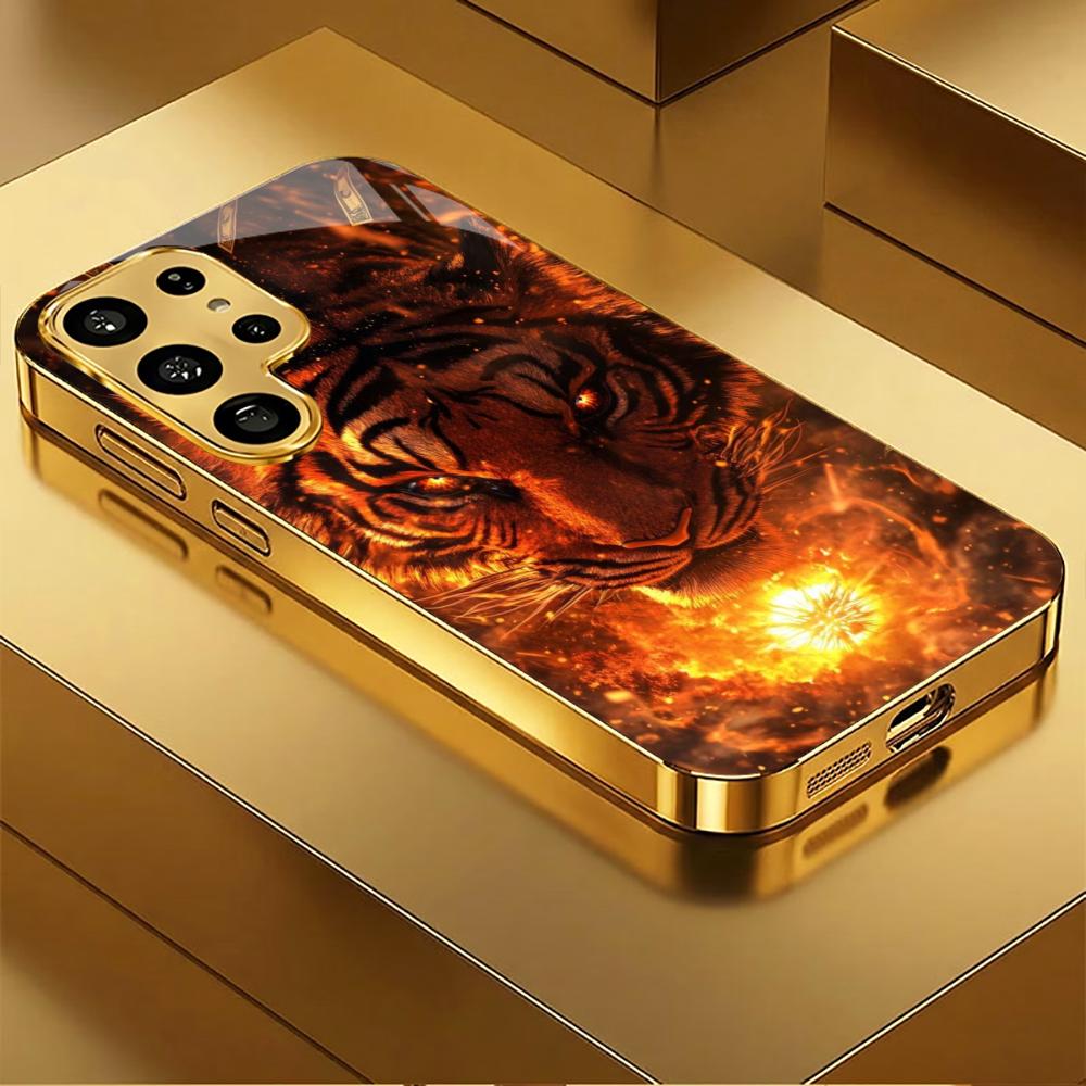 

Luxurious The King Tiger PhoneCase Electroplating Glass PhoneCase for Samsung Galaxy S26 S25 S24 S23 S22 S21 FE,Ultra,Plus GalaxyS25