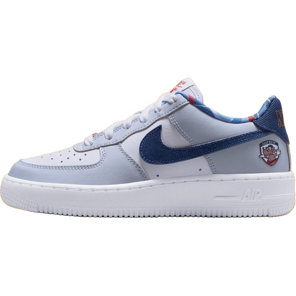 New Nike Air Force 1 Abrasion Resistant Low Top Kids' Skateboarding Shoes White Blue Kids' IH7342-141