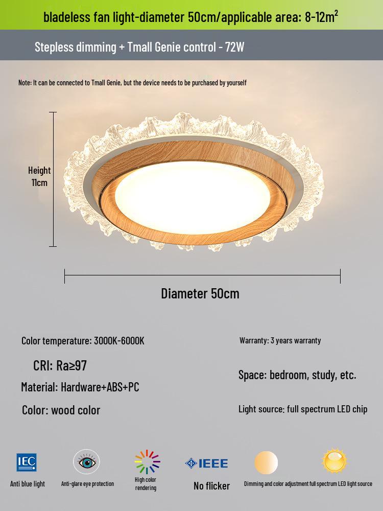 Modern Minimalist Solid Wood Leafless Fan Light - Silent Integrated Ceiling Light for Bedroom and Restaurant