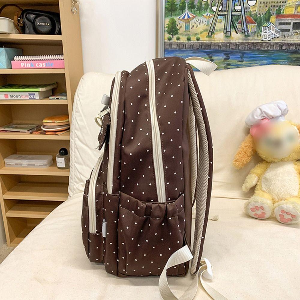 New Polka Dot Bow Girls Backpack Large-capacity Anti-theft Student Schoolbag Nylon Multi-compartment Travel Computer Backpack