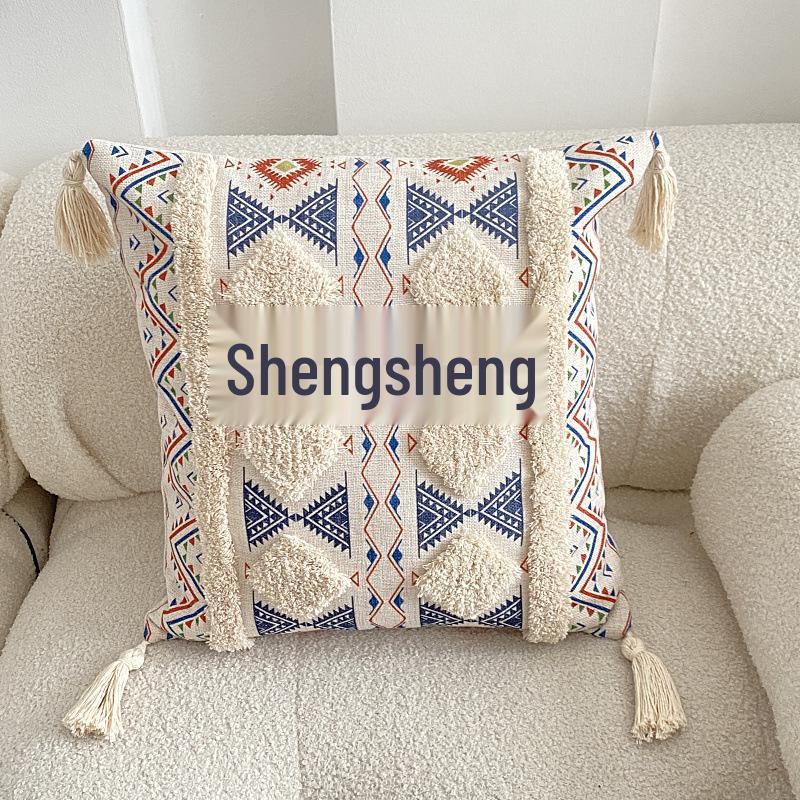 Bohemian Ethnic Flocking Linen Pillow Cover - Decorative Cushion for Sofa, Bedroom, or Bedside