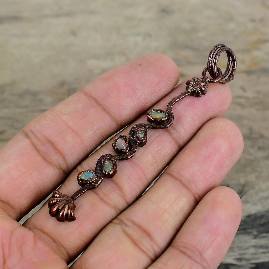 Ethiopian Opal Pendant Electroformed Copper Pendant Handmade Gemstone Pendant Unique Electroformed Jewelry Antique Pendant Anniversary Gifts