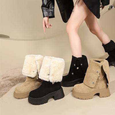 Botas de Neve Longas com Solado Grosso para Mulheres 2025 Novo Outono e Inverno Dupla Utilização, Botas de Moda Quentes Espessadas e com Lã, Sapatos de Algodão