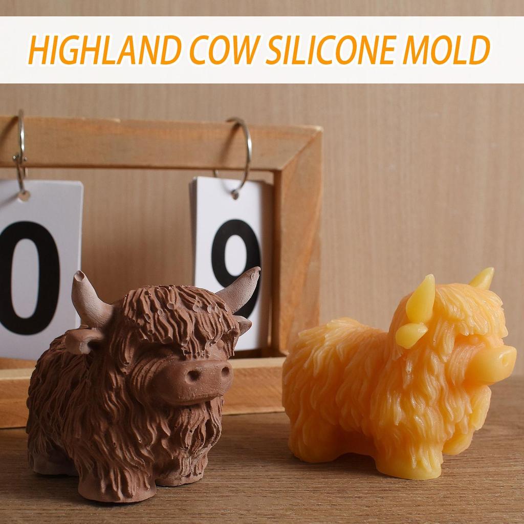 3D Highland Cow Silicone Mold Cute Calf Resin Mold Crafts Candle Mold Food-Grade Mould for Figurines Desktop Home Decoration