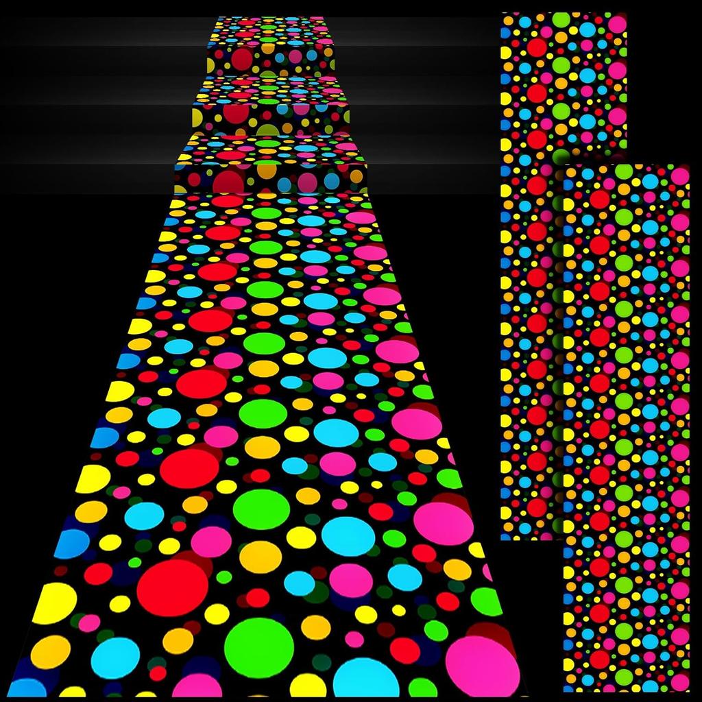 Mixweer 118 x 39 Inch Disposable Circle Dot Neon Dance Floor 80 90s Party Decorations DIY Plastic PE Dance Floor Neon Carpet Runner Aisle Runner