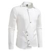 Men's Casual Solid-color Long-sleeved Shirt, Men's Slanted Front Button-down Lapel Shirt