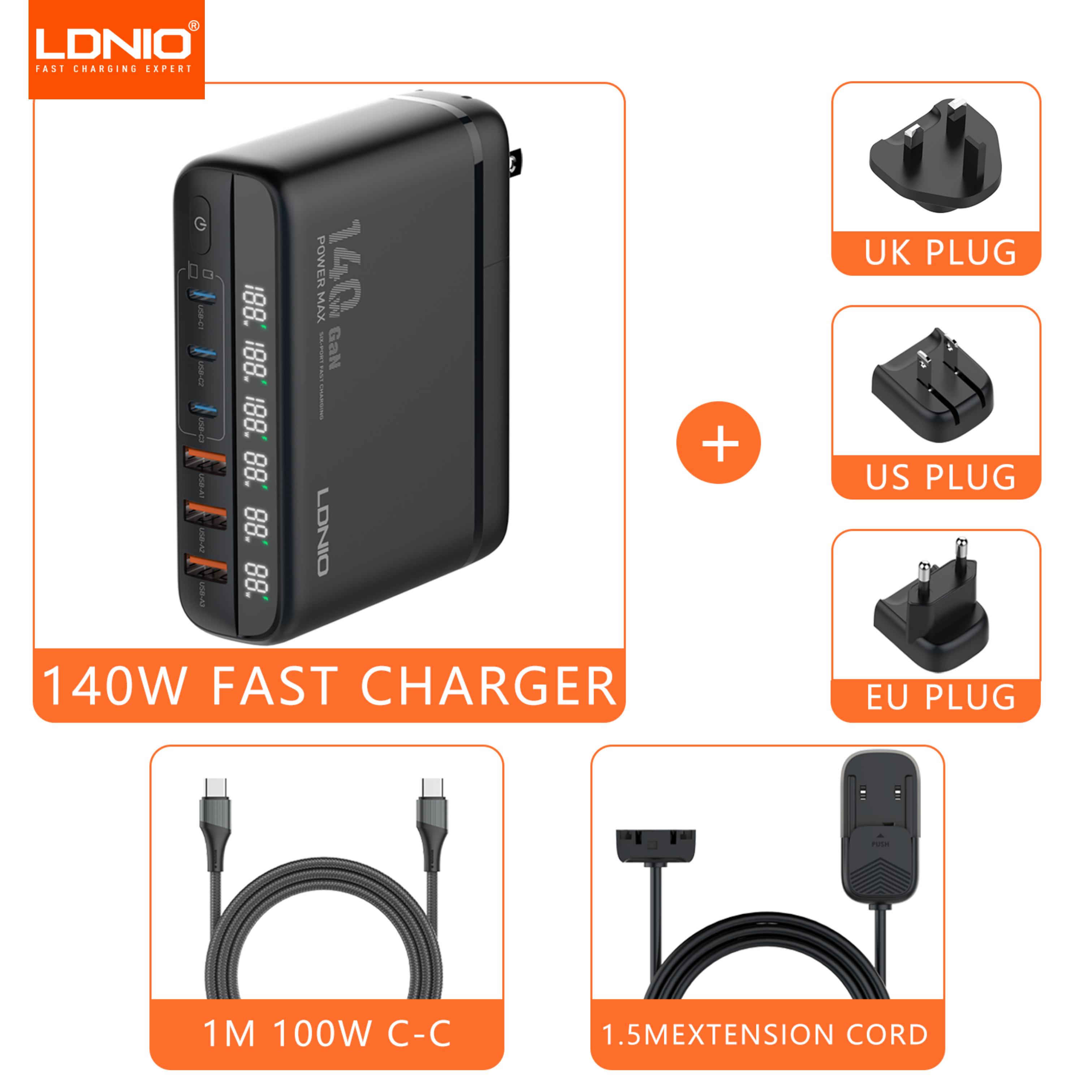 

140 Вт GaN USB C Зарядное устройство Блок LDNIO Type-C PD Быстрое зарядное устройство Универсальный дорожный адаптер Для iPhone Samsung iMac MacBook Ноутбука Switch with 1 charge cable