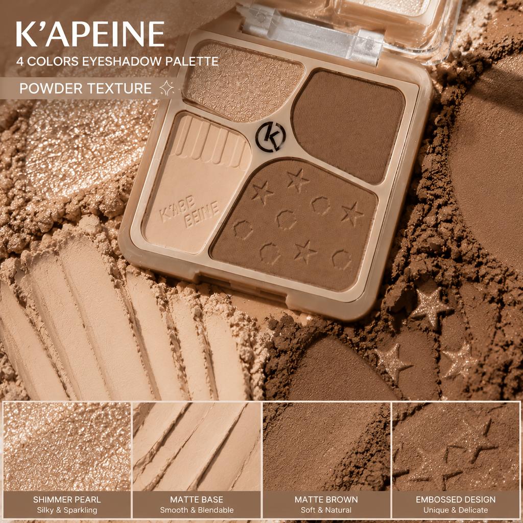 K'APEINE 4 Farben Lidschattenpalette Matt Schimmer Erdton Langanhaltend Verblendbar Tragbar Augen Make-up Highlight Kontur All-in-one Make-up Tablett