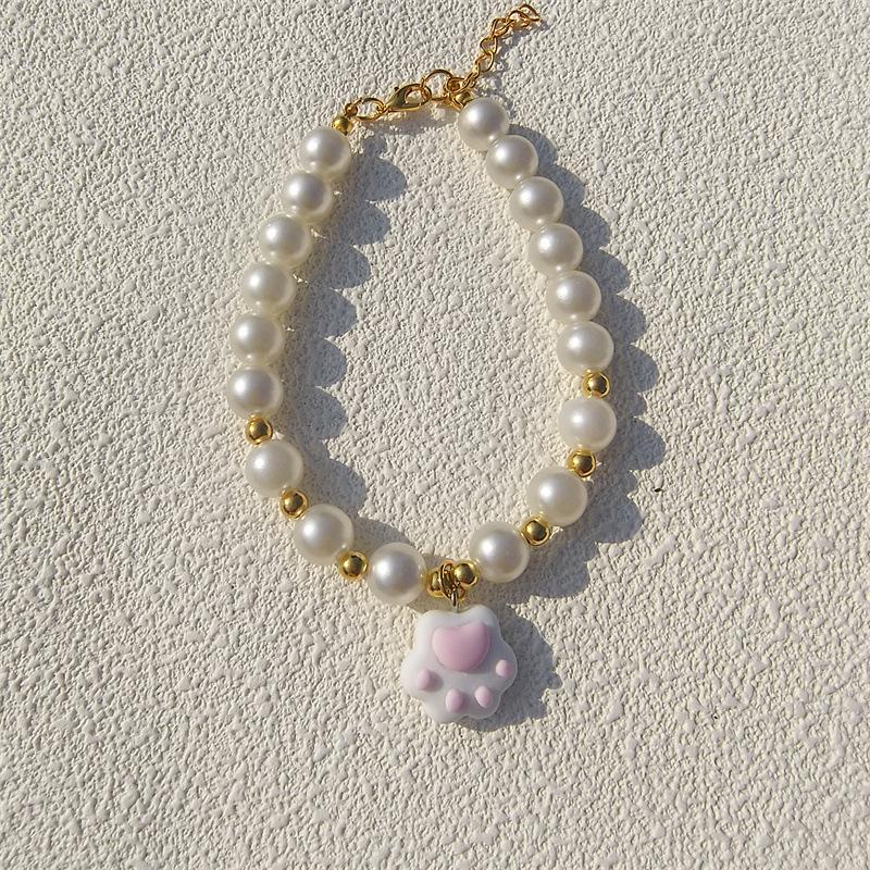New Love Pendant Pearl Beaded Pet Necklace Versatile Accessories Handmade Cat and Dog Collar