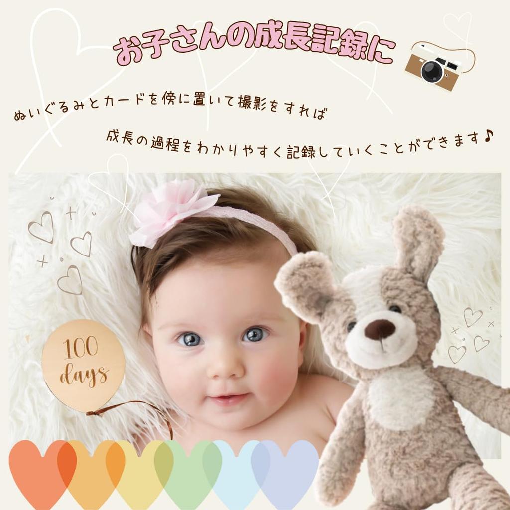 MIHI Plush Wooden Monthly Card Set Food Sanitation Law First Letter Monthly Baby Newborn Photo (Balloon Shape) [Authentic, Compliant] Animal, Fluffy,