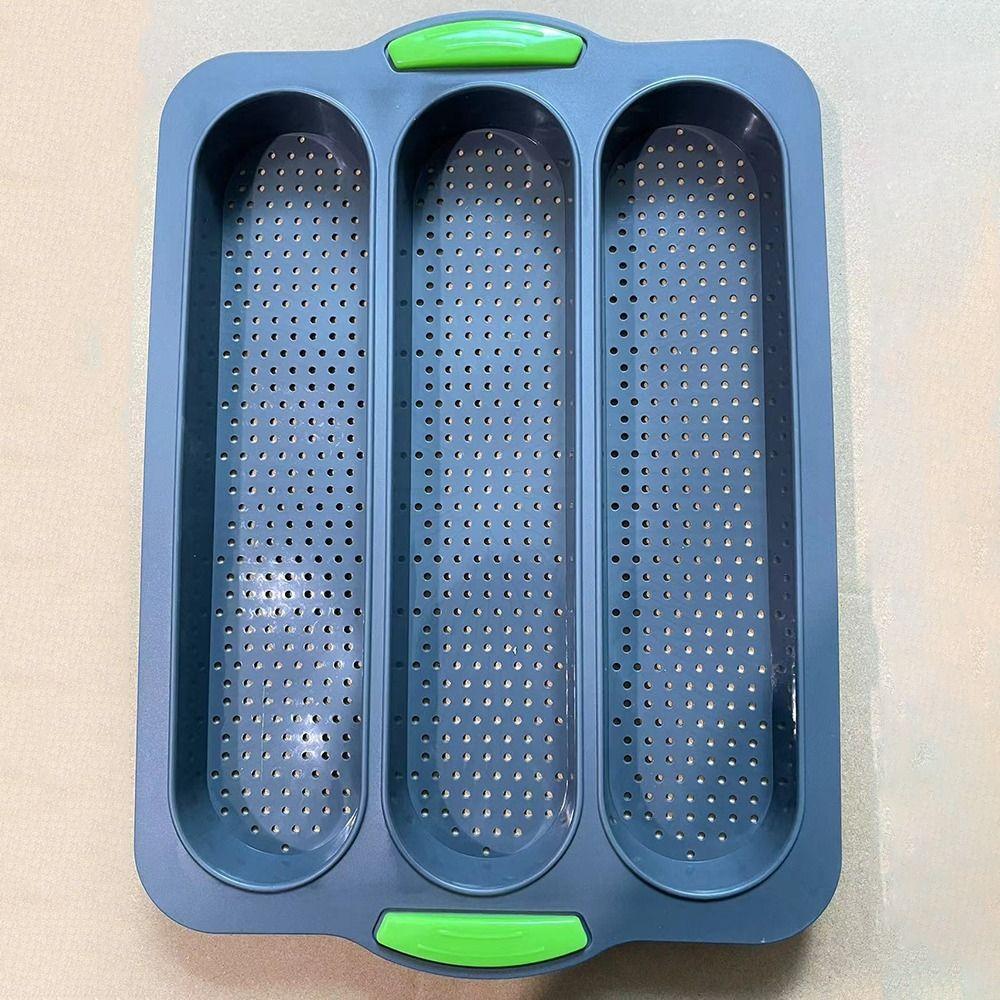 3 Slot Long Stick Bread Baking Tray Non-stick Silicone Perforated Bread Mold Easy To Release Easy Clean Bake Mold Hot Dog Buns