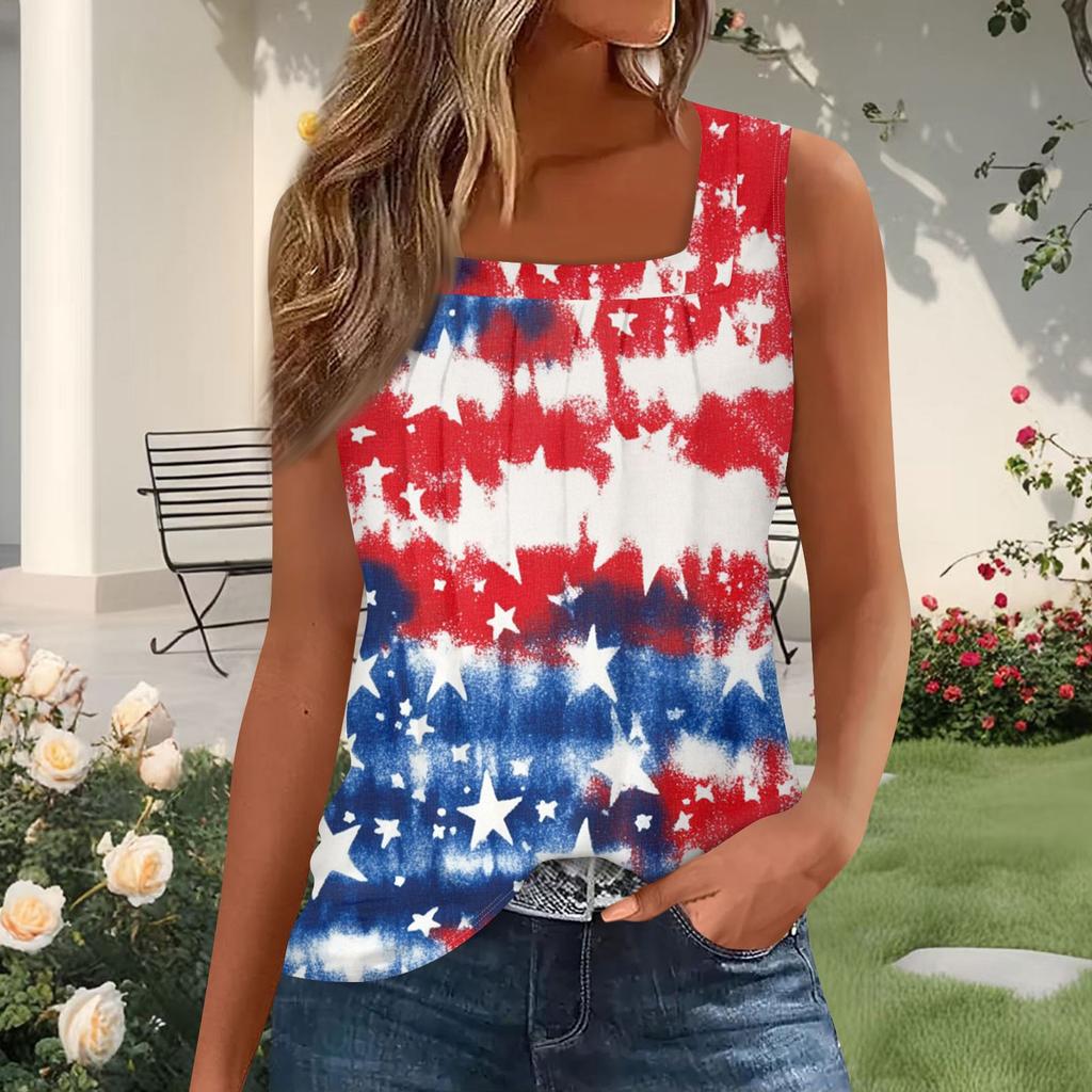 Damenmode Plissiertes bedrucktes Square-Neck West Top