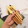 16 PCS Bamboo Handle Flatware Set, Stainless Steel Silverware Set for 4, Knives Forks Spoons and Tea Fork Set, Use For Home Kitchen Party and Travel