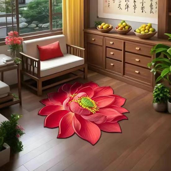 Lotus Flower Shaped Rug 3D Visual Effect Lotus Carpet Absorbent Area Rug with Non-Slip Backing for Bedroom Living Room Bathroom Kitchen