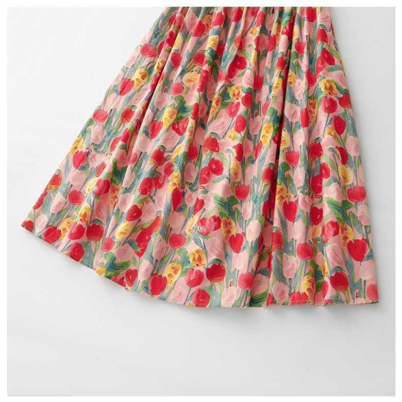 2025 Vintage Resort Tulip Printed Peplum Skinny Oil Color Halter Skirt