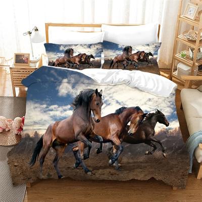 Horse Duvet Cover Running Horses Bedding Set Microfiber Western Farm Animals Comforter Cover King For Girl Teen Adult Room Decor