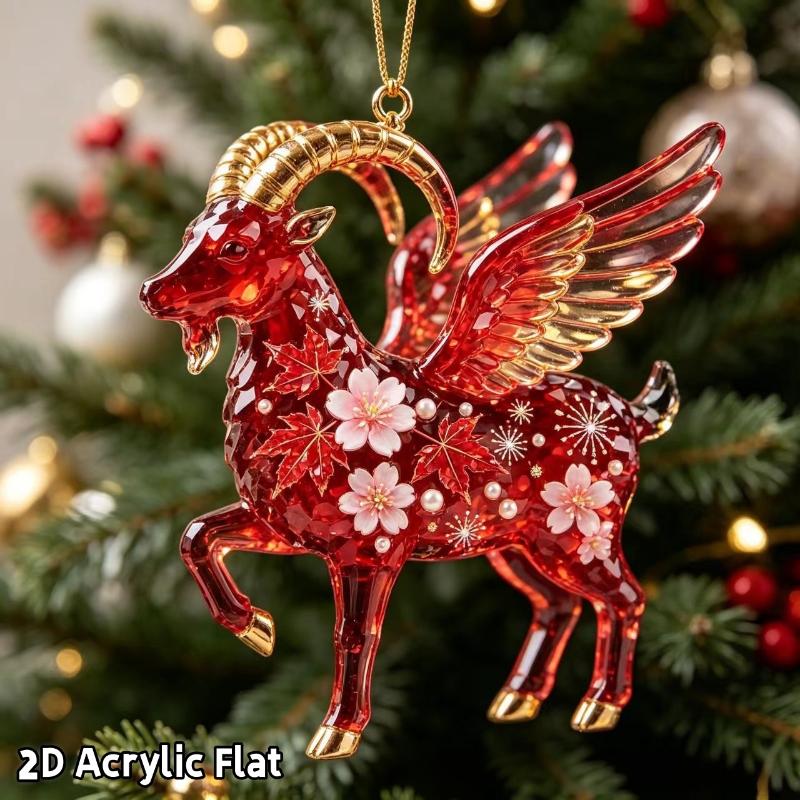 Ornament Agățat Capră Strălucitoare Model Plat Acrilic 2D Pandantiv Animal Farmec Oglindă Retrovizoare Mașină Ornament Brad de Crăciun