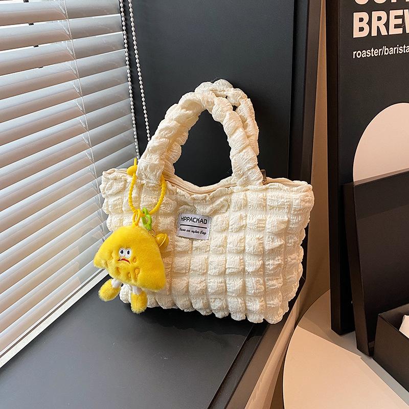 Korean Version Autumn and Winter Small Fresh Pleated Large Capacity Bubble Bag Handbag Women's New Fashion Hand Carry Tote Bag