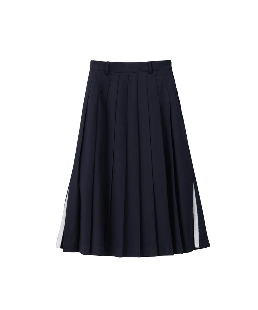 SALON DE YOHN Side Slit Pleated Midi Skirt_ Navy