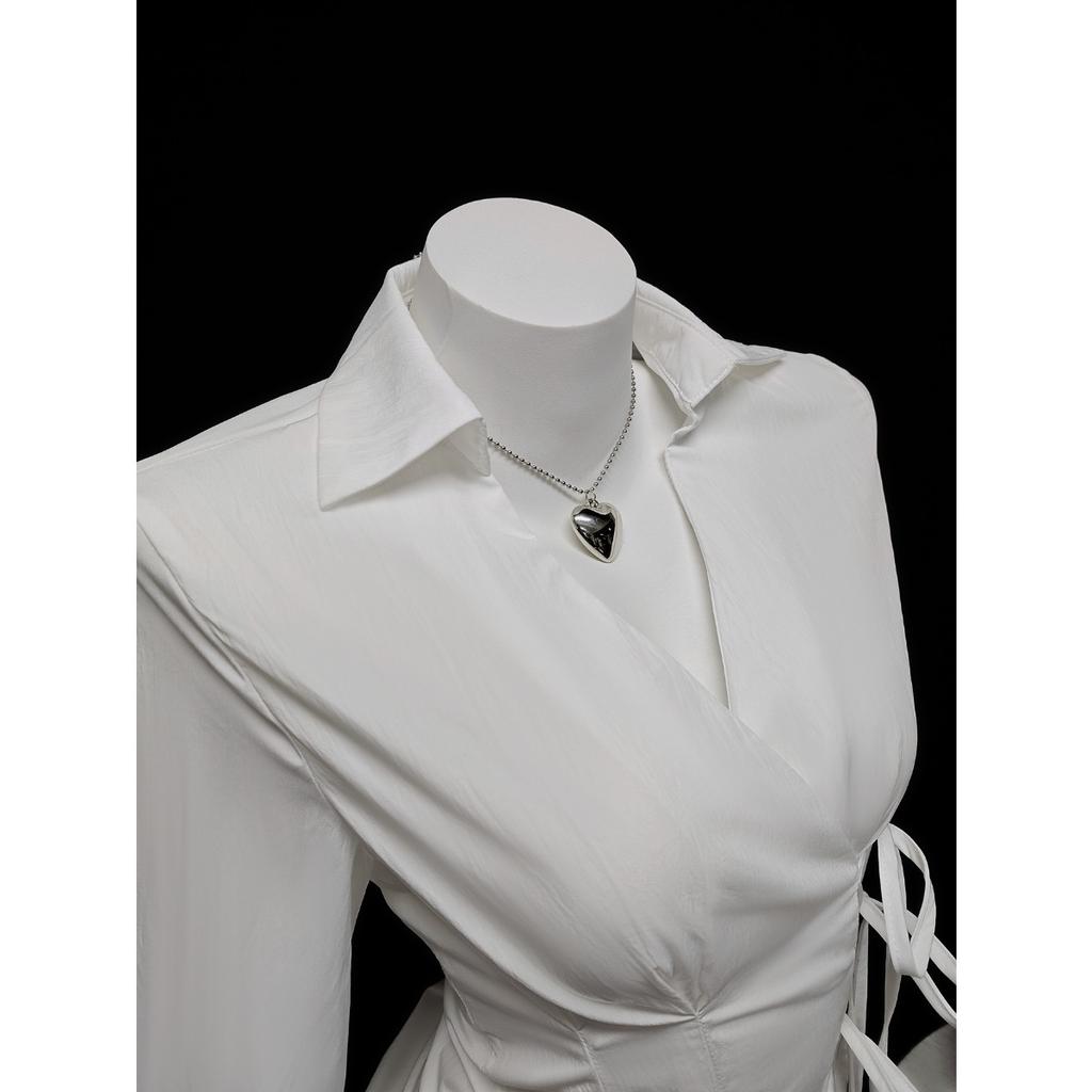 Women's Casual Top, Versatile, Elegant, Waist Cinching Design, Solid Color Women's Shirt