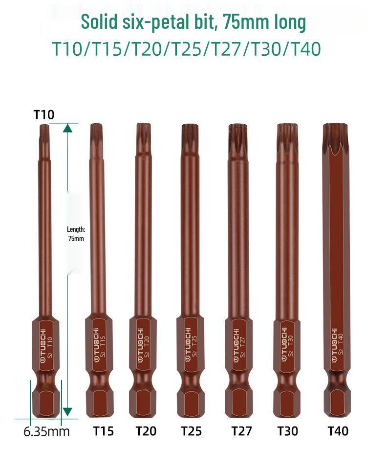 S2 Alloy Steel 6.35 Torx Phillips Slotted Magnetic Electric Screwdriver Bit for Manual and Pneumatic Use.