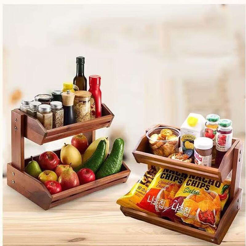 European Style Bamboo Double-Layer Storage Basket 2-Tier