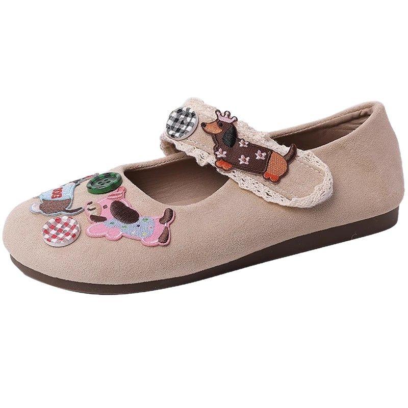 Cute Girl Heart Shallow Mouth Single Shoes Women Spring and Summer 2025 New Flat Velcro One Pedal College Style