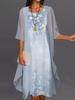 Women's Casual Floral Print Round Neck Slim Pocket Dress Long Skirt