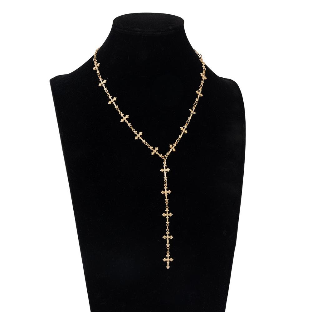 Silberfarbene Y-förmige Kreuz-Quasten-Halskette für Herren Damen Mode Hip Hop Punk Stil Lange Schlüsselbein-Kette Party Schmuck Geschenke