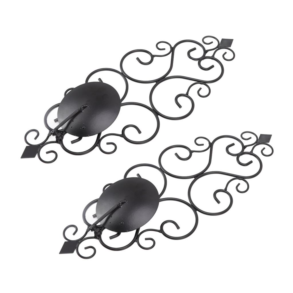 2 Pcs Candle Holder Exquisite Classical Style Black Iron Wall Mounted Candlestick for Living Rooms Bedroom Hallways