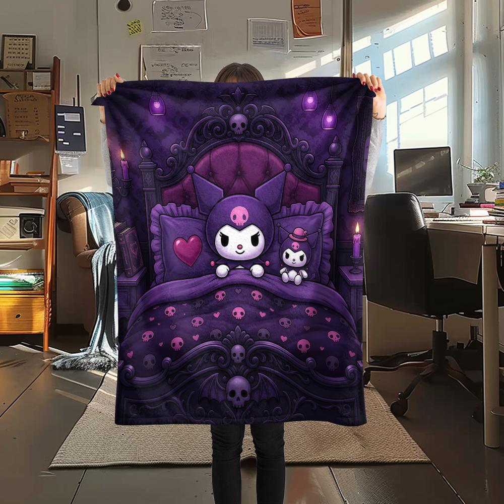 1PC Kuromi Print Flannel Blanket, High quality All Seasons, Home Decor, Warmth and Comfort, Perfect for Christmas Gifts