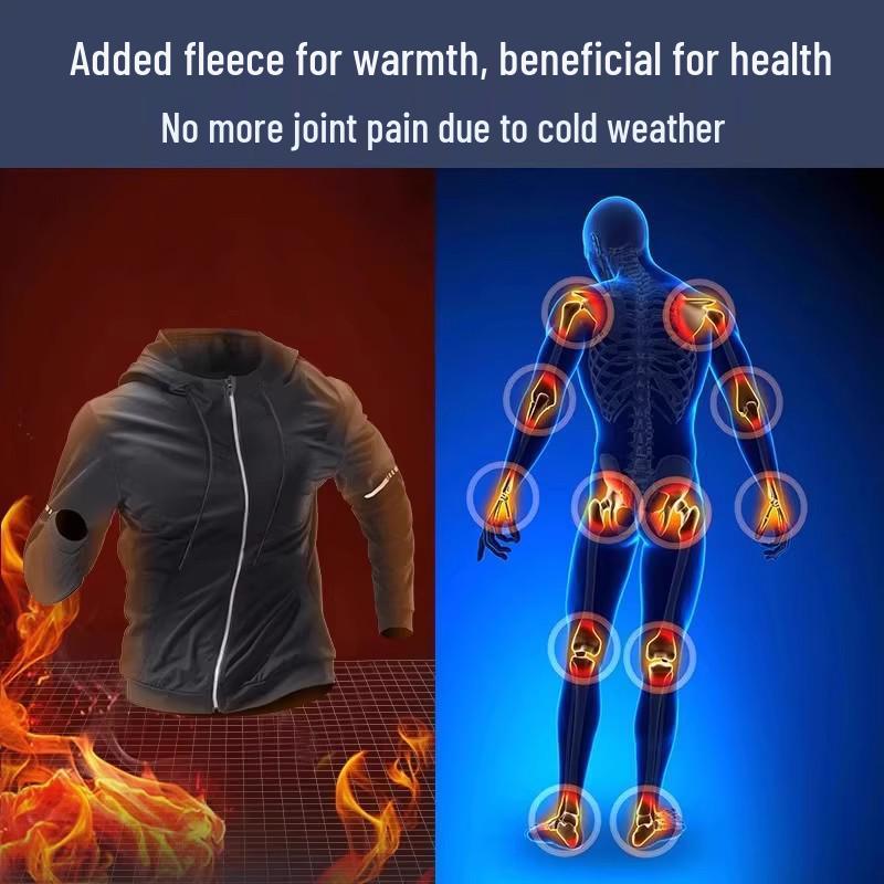 Męska zimowa kurtka do biegania z podszewką polarową, szybkoschnący top sportowy z kapturem na jesień/zimę, do jazdy na rowerze i treningów.