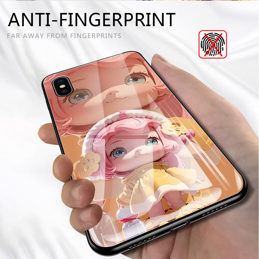 For OPPO A16 A16s A18 A38 A58 A78 A96 A98 Reno8T 10 Pro 12F Realme C30 C33 C63 C65 C67 Cute Cartoon Girl Shockproof Glossy Tempered Glass Phone Case