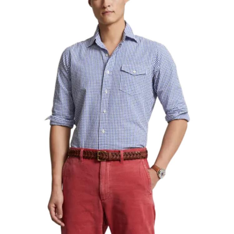 Polo Ralph Lauren SS23 Plaid Collar Single-Breasted Long Sleeve Shirt Men shirts Blue MNPOWOV16822875-400