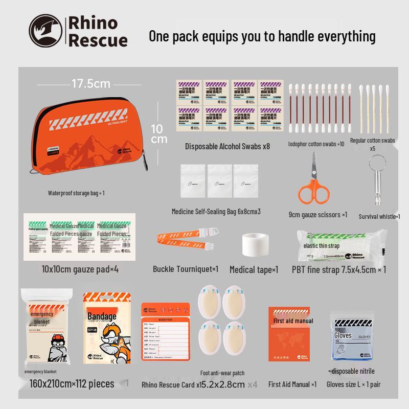 Rhino Rescue Firefly Portable Outdoor First Aid Kit for Hiking and Home Emergencies
