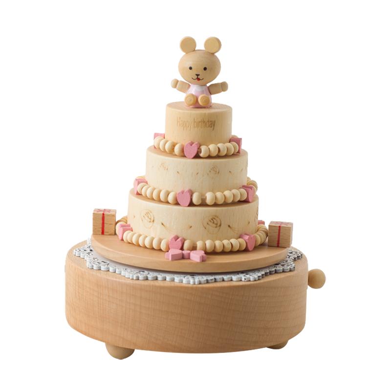 Custom Logo Wooden Music Box 18-Note Mechanical Wind-Up Rotating Carousel Ballerina Gift OEM