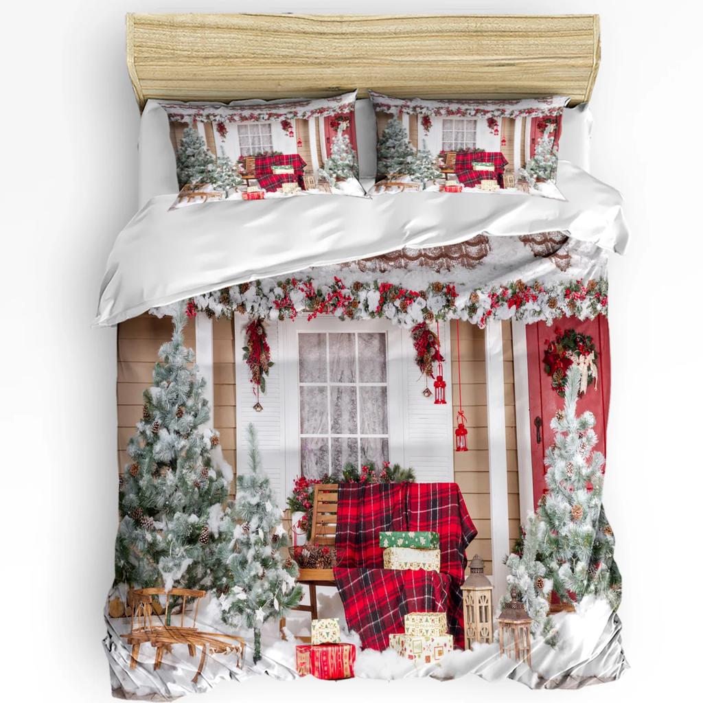 Winter Themed Snowman Christmas Tree Duvet Cover Bed Bedding Set Home Quilt Cover Pillowcases Bedroom Bedding Set No Sheet