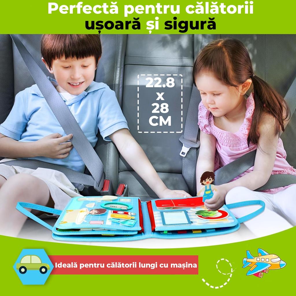 Montessori Busy Board Interaktives Sensorikspielzeug Faltbar Tragbar Aktivitätenbuch Blau Pädagogisches Reise Spielzeug zur Entwicklung der Feinmotorik