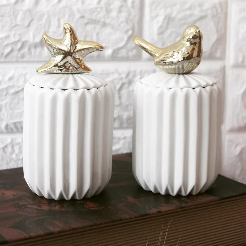 Ins Storage Box Small Animal Cartoon Electroplating Ceramic  Storage Jar with Lid Desktop Finishing Box Bottle Packaging