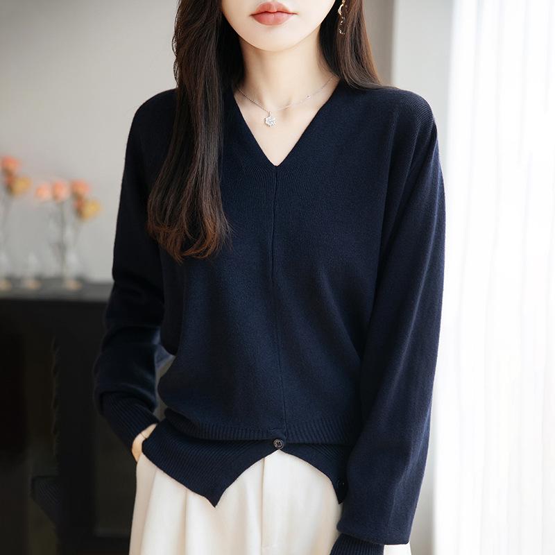 

Women s Coffee Velvet V-Neck Knit Sweater – Autumn/Winter Korean Style Pullover Top Extra Large темно-синий