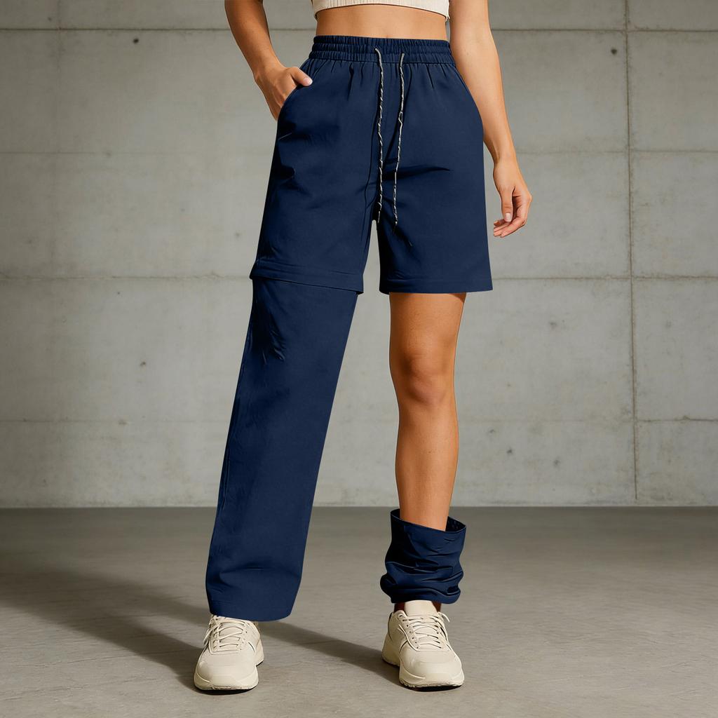 Women's Loose Fit Straight Leg Cargo Pants with Adjustable Drawstring Waist and Detachable Design Casual Workwear Trousers