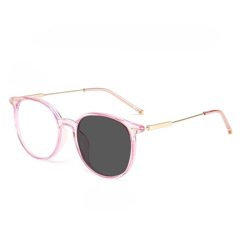

Fashion Round-Frame Photochromic Myopia Glasses Women INS Style High-Definition Blue Light Protection Outdoor Turn Grey Goggles 0 прозрачный розовый