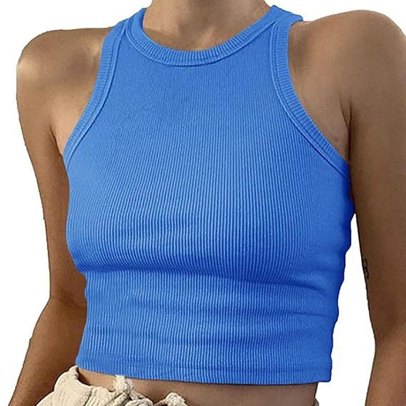 Rib Knit Green Women's Tank Top Summer Casual Basic Skinny Vest Sleeveless White Off Shoulder Sexy Woman Crop Top