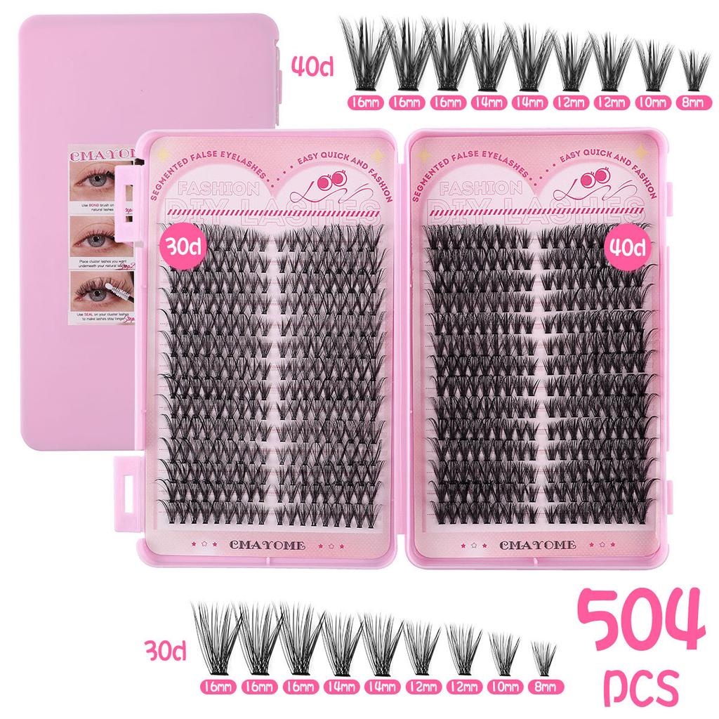 504 Clusters Of Single-Cluster False Eyelashes 8-16Mmdiy Segmented Natural Dense D-Curve Self-Grafting