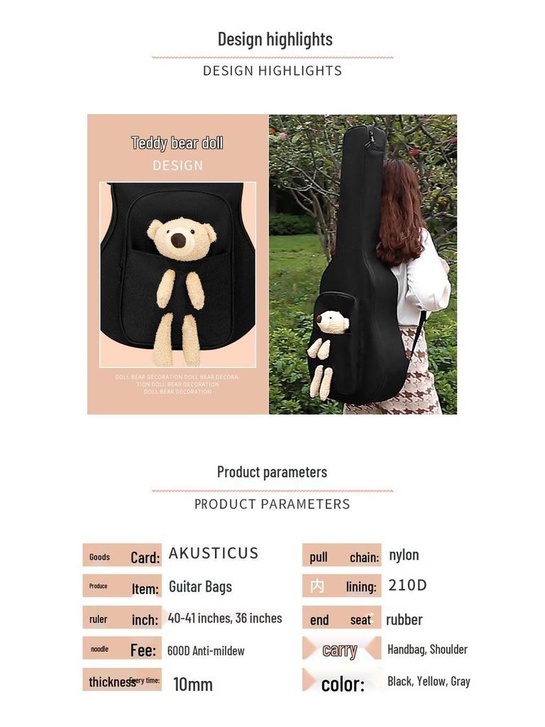 Akusticus Folk Guitar Gig Bag: Cute Personality Backpack for 40/41/36 Inch Guitars