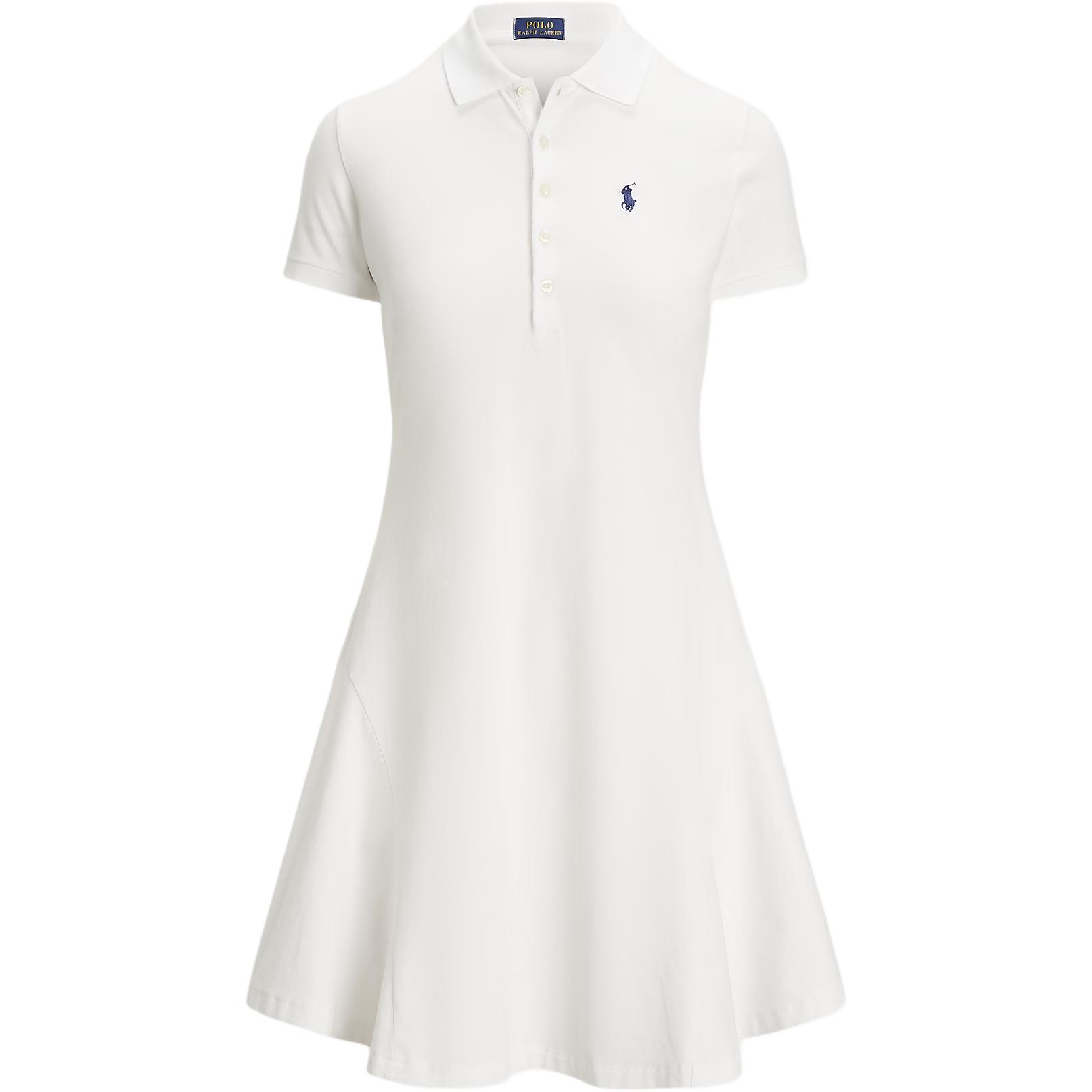 

Платье-поло Polo Ralph Lauren Slim Fit с расклешенной юбкой, коротким рукавом и воротником поло для женщин, белое 211975517-001