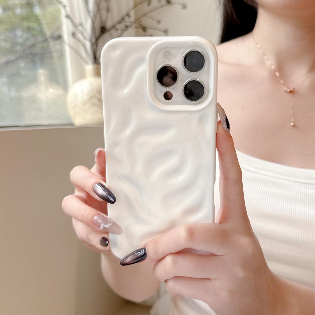 ins Macaron solid color pleated pattern, suitable for iPhone17Pro max mobile phone case, Apple 16 new 14/15.