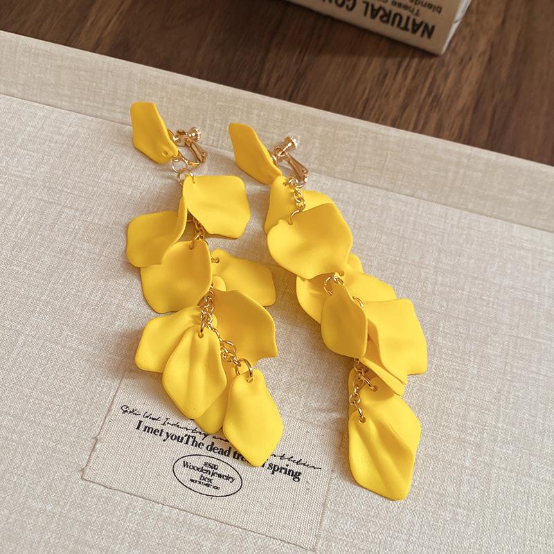 Rose petal earrings exaggerated fashion long fringed earrings women's high-end temperament versatile earrings