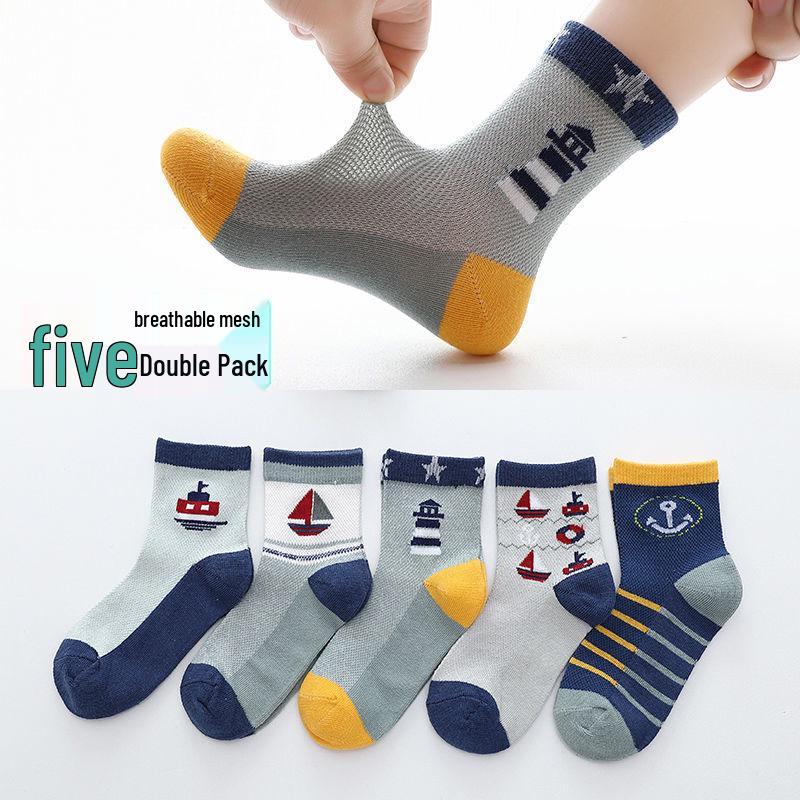 Breathable Cotton Mid-Calf Socks for Kids (1-15 Years), Anti-Odor, Cute Design for Boys and Girls, Ideal for Spring and Autumn.